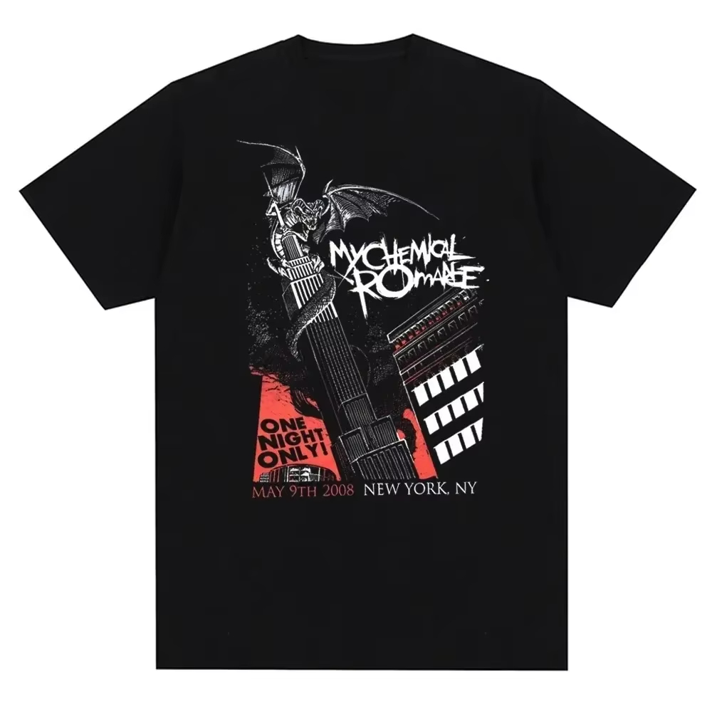 Poster Men Fashion - 2026年新作、メンズ・レディース共通デザイン、ダークロック・シティ・ドラゴンのポスター柄グラフィックTシャツ、ユニセックス、ゆったりとしたシルエット、コットン素材、音楽Tシャツ。