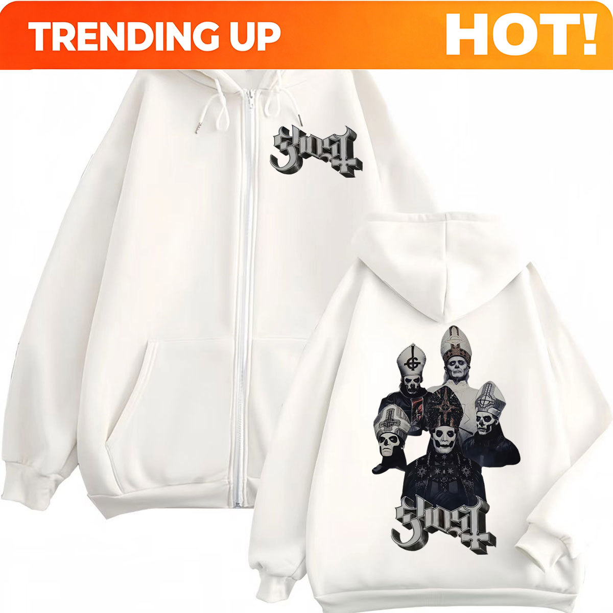 Mens Fashion Zip Up Hoodies - ホット販売ゴーストバンドジッパーパーカー男性女性服ファッションロックジップアッププルオーバーゴシックヴィンテージフード付きスウェットストリートウェア