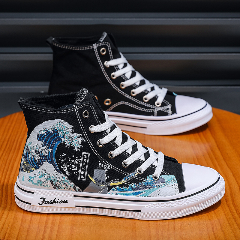 Mens Fashion Trainers - 男性の靴ハイトップキャンバスシューズ 2026 ファッション通気性フラット男性スニーカー屋外ノンスリップランニングシューズレースアッププラットフォームシューズ