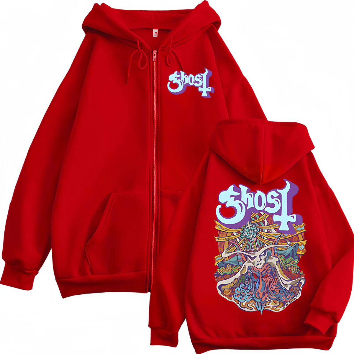 ゴーストバンドグラフィックジッパーパーカー男性女性ファッショ - Mens Fashion Zip Up Hoodies のレビューと価格