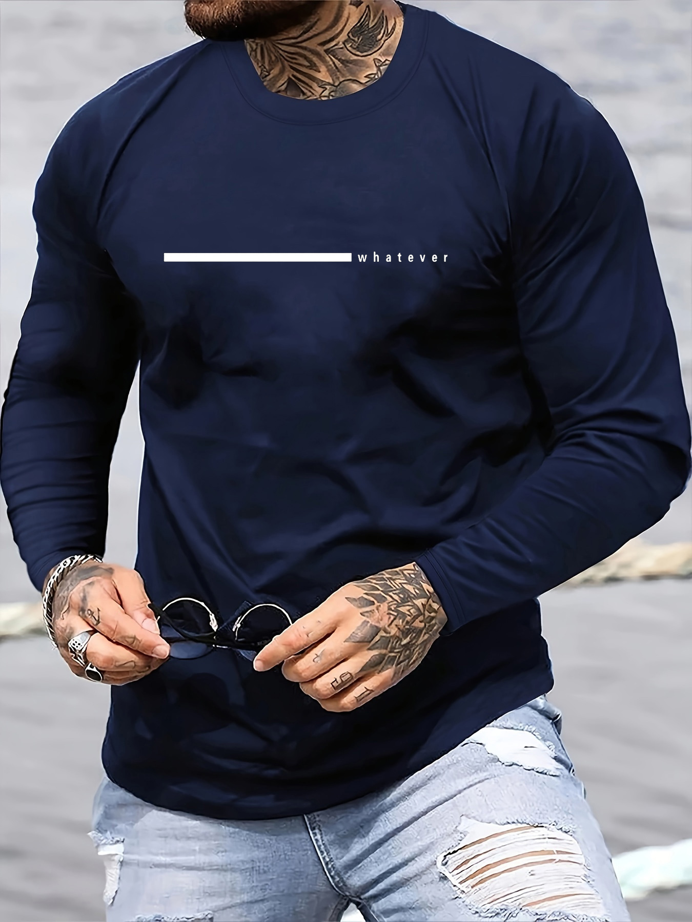 100％ピュアコットン素材のメンズ長袖、ラウンドネック、ゆっ - Men'S Fashion T Shirts のレビューと価格