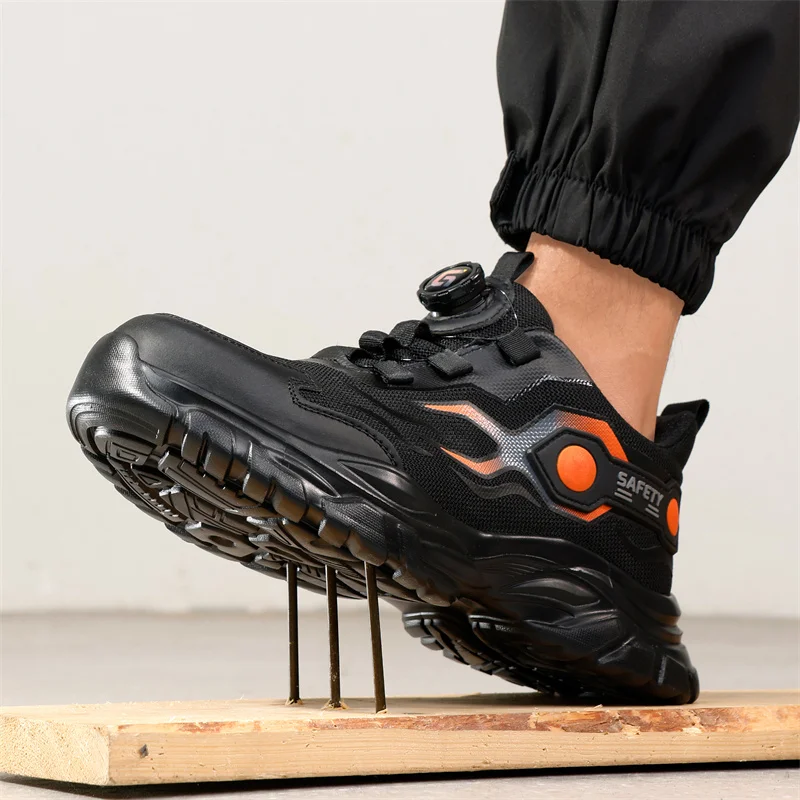 男性鋼つま先作業靴ファッション安全靴軽量回転ボタンアンチスマ - Mens Fashion Trainers のレビューと価格