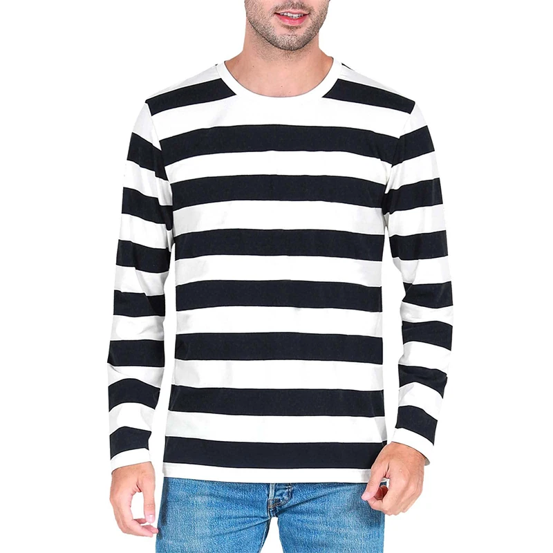 コントラストストライプの3Dプリントが施された、メンズ長袖T - Men'S Fashion T Shirts のレビューと価格