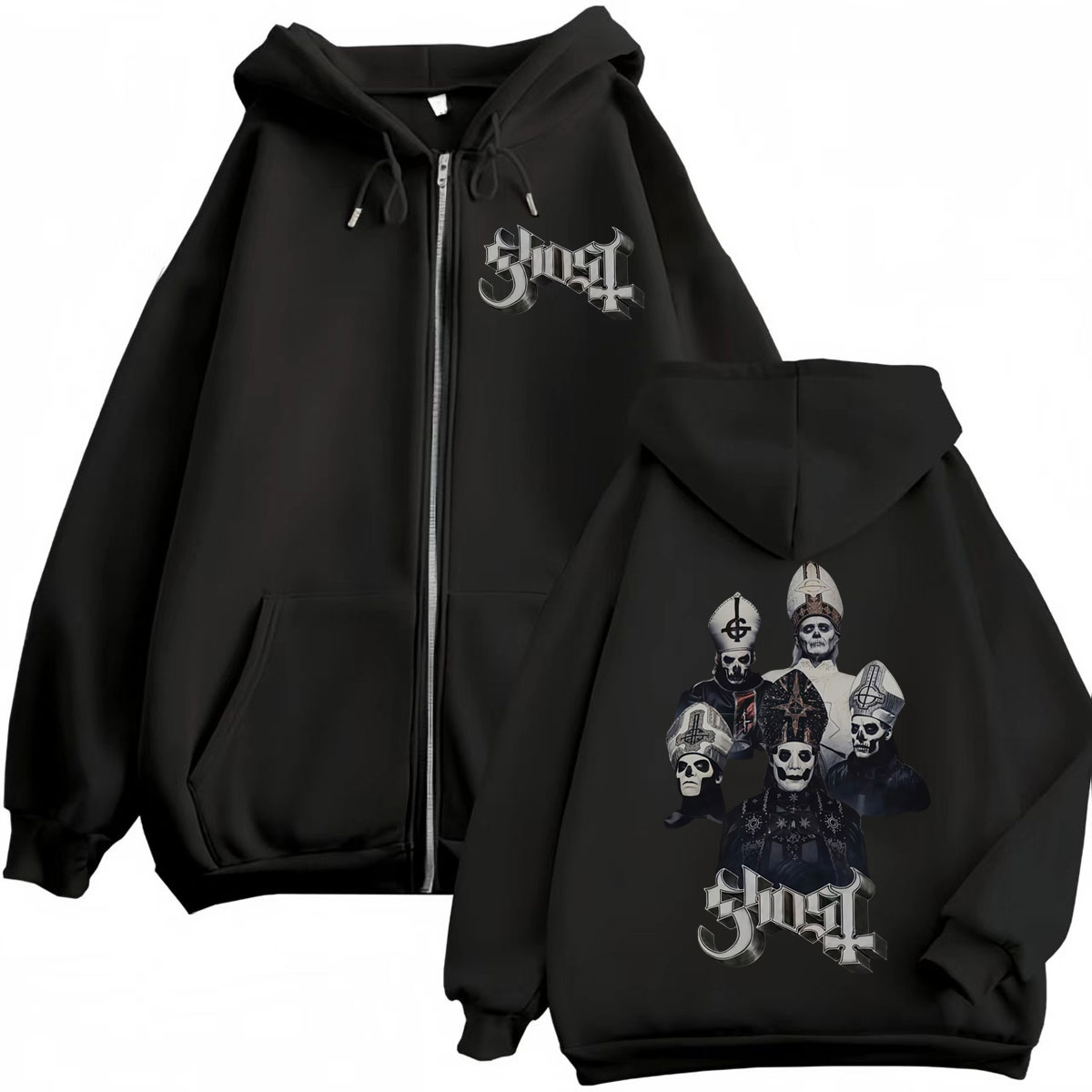 ホット販売ゴーストバンドジッパーパーカー男性女性服ファッショ - Mens Fashion Zip Up Hoodies のレビューと価格