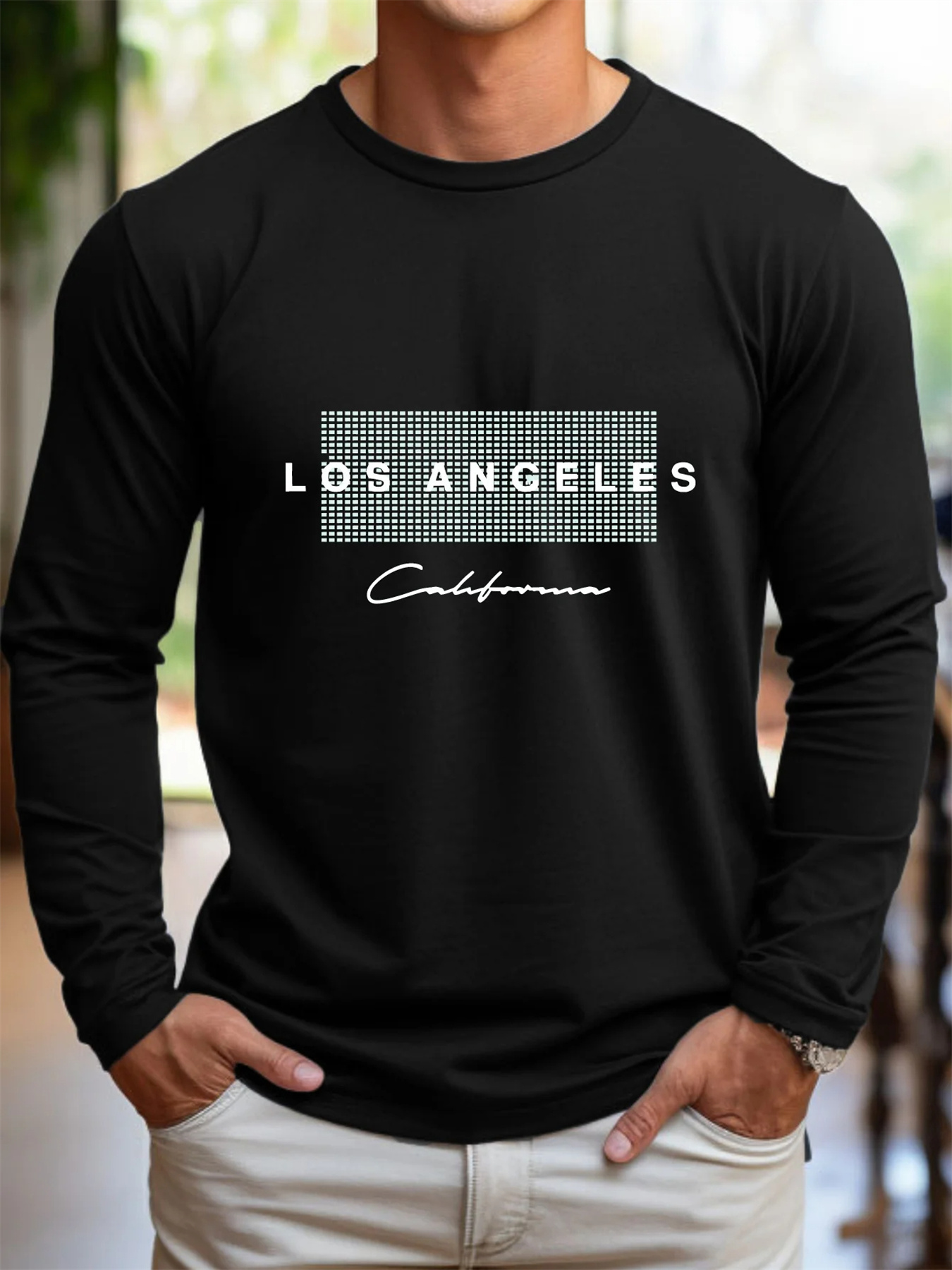 100％ピュアコットン素材を使用した、メンズ用長袖、ラウンド - Men'S Fashion T Shirts のレビューと価格