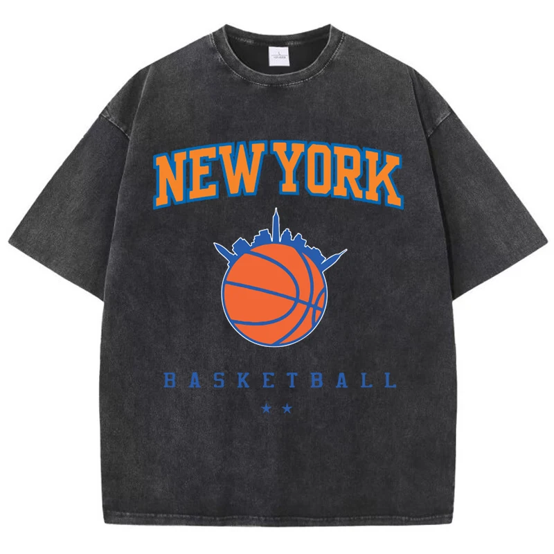 夏天水古い Tシャツニューヨークバスケットボールプリント半袖 - Men'S Fashion New York のレビューと価格