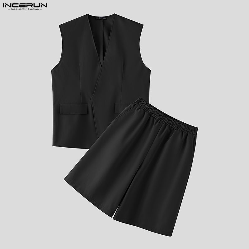 INCERUN メンズセット ソリッドカラー Vネック ノー - Mens Fashion Summer のレビューと価格